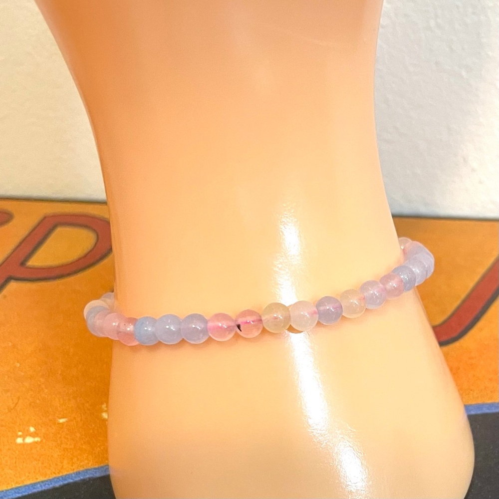 Handmade Morganite Jade Beaded Stretch Bracelet 4mm Stackable Pastel NIB Unisex - Picture 4 of 7